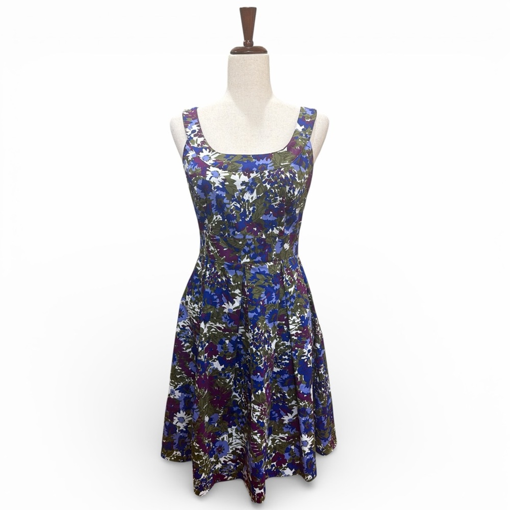 DONNA RICCO Floral Fit and Flare Sleeveless Dress Green Bue Purple Size 4